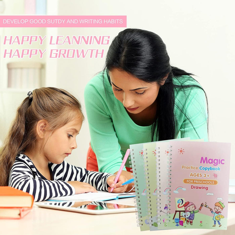 Magic Book Bundle For Kids: 4 Books, 10 Refills, 1 Pen, 1 Grip Included (Premium Quality)