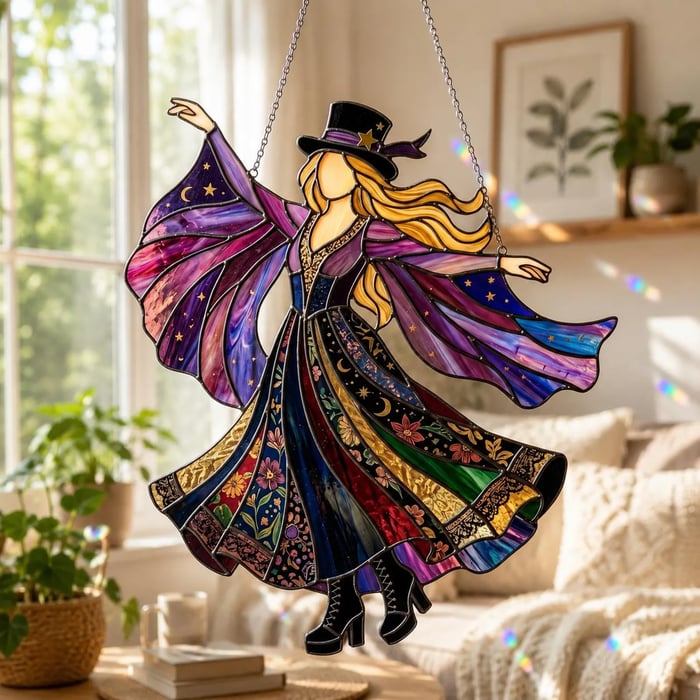💥💃 Stevie Nicks 🤘 Handmade Stained Glass Spinning Suncatcher (Premium Quality)
