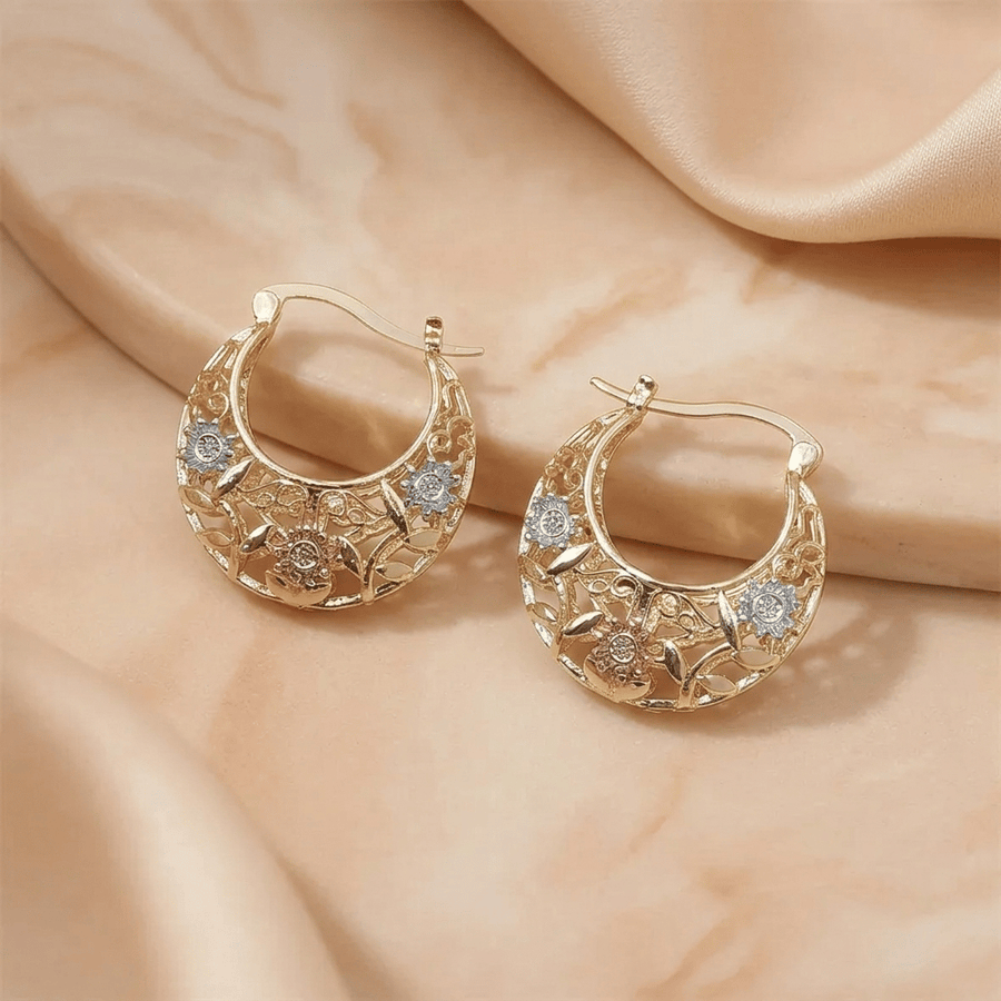 🌸 Vintage 14K Gold Flower Hoop Earrings (Premium Quality)