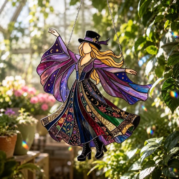 💥💃 Stevie Nicks 🤘 Handmade Stained Glass Spinning Suncatcher (Premium Quality)