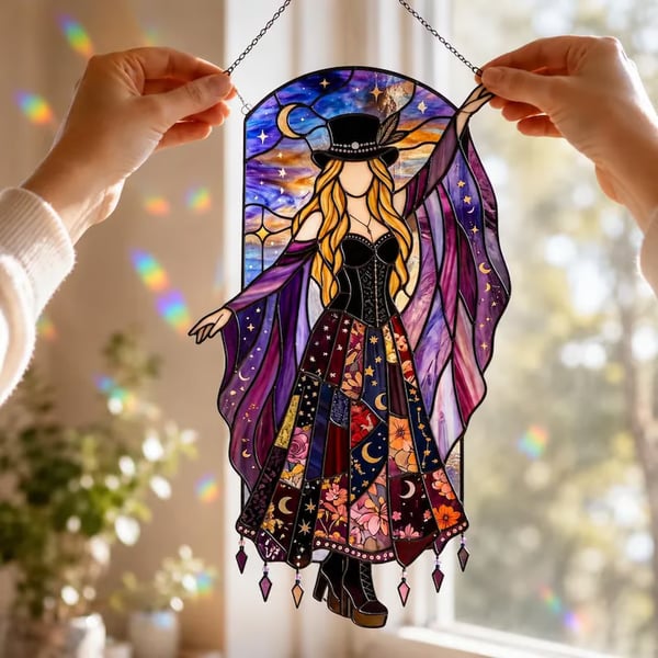 💥💃 Stevie Nicks 🤘 Handmade Stained Glass Spinning Suncatcher (Premium Quality)