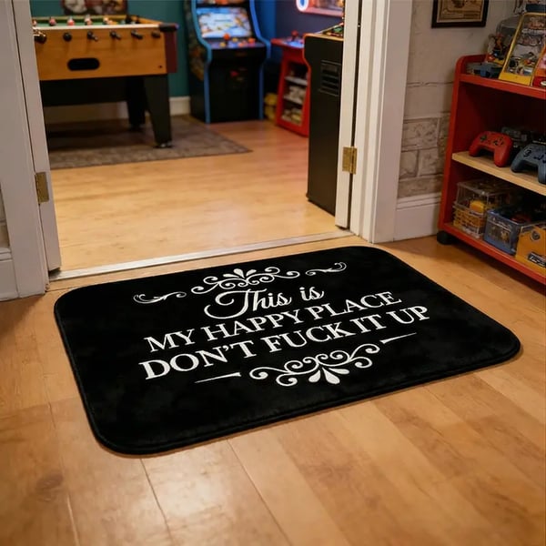 🔥Funny “This Is My Happy Place Don’t F*ck It Up” Flannel Doormat🤣 (Premium Quality)