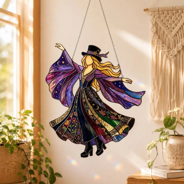 💥💃 Stevie Nicks 🤘 Handmade Stained Glass Spinning Suncatcher (Premium Quality)