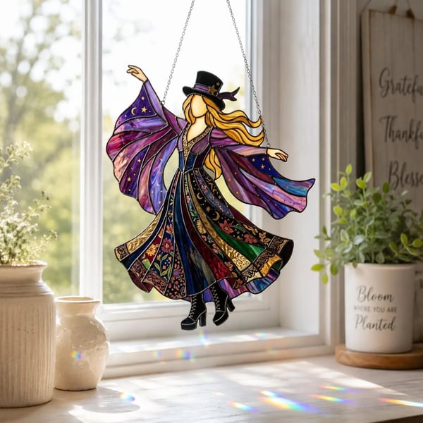 💥💃 Stevie Nicks 🤘 Handmade Stained Glass Spinning Suncatcher (Premium Quality)
